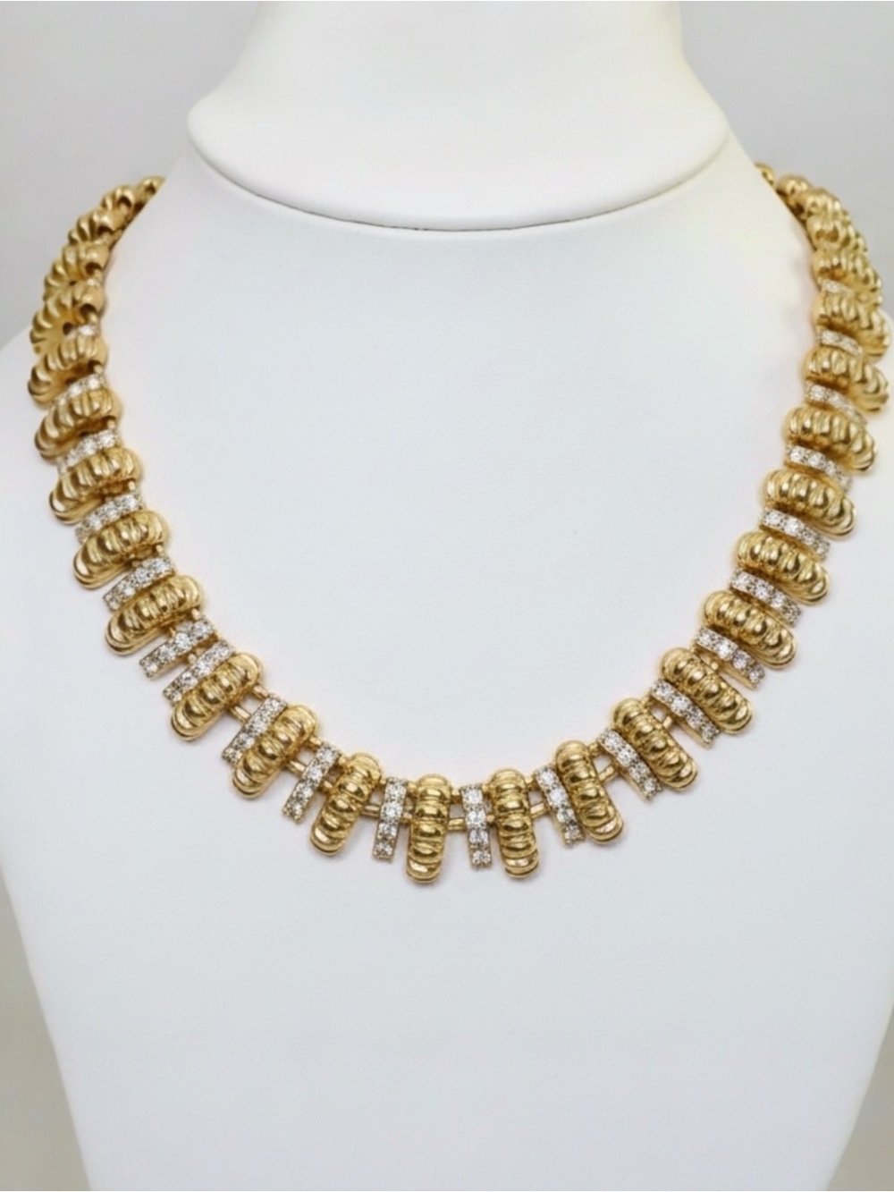 Vintage JBK Camrose & Kross Necklace Bracelet Set Crystal Ribbed Gold